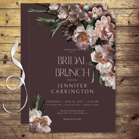 Invitation Fleurs foncées modernes Fleurs Bourgogne Brunch nu