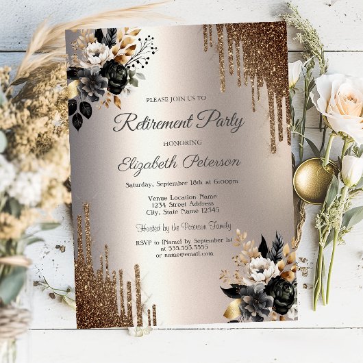 Invitation Fleurs foncées Parties scintillant Drives Ivory Re