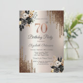 Invitation Fleurs foncées Parties scintillant gouttes d'ivoir (Debout devant)