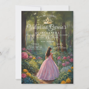 Invitation Fleurs forestières Quinceañera 15 Anos Gold Crown