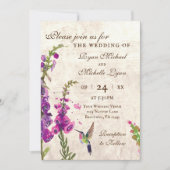 Invitation Fleurs Foxglove, Colibri Tout en un Mariage (Devant)