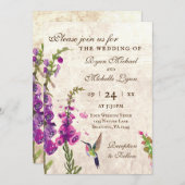 Invitation Fleurs Foxglove et mariage dans le jardin des coli (Devant / Derrière)