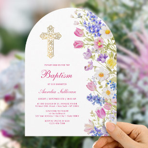 Invitation Fleurs fraîches de prairie Arche Baptême