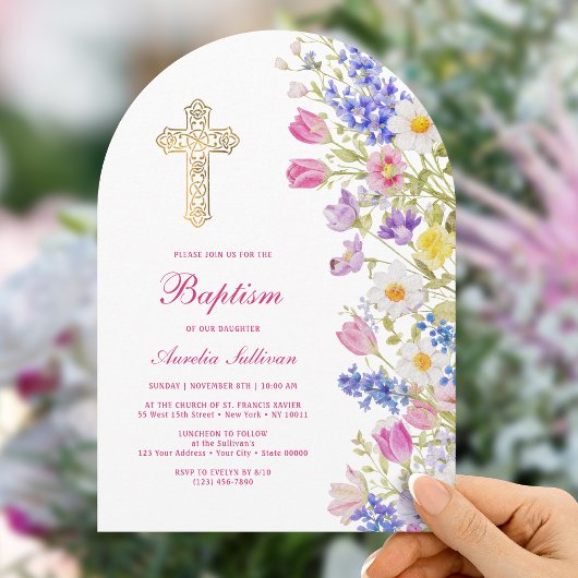 Invitation Fleurs fraîches de prairie Arche Baptême