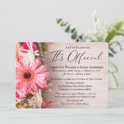 Invitation Fleurs Fraîches Fleurs C'est officiel Mariage (Debout devant)