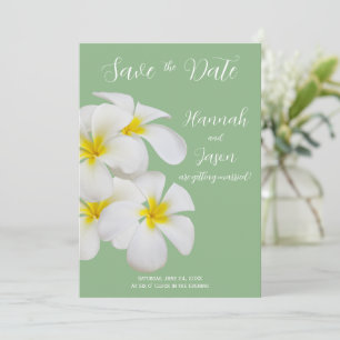 Invitation Fleurs Frangipani blanches, sur Sage, Date de sauv