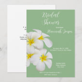 Invitation Fleurs Frangipani blanches, sur Sage, Nuptiale (Devant / Derrière)