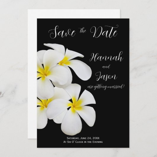 Invitation Fleurs frangipaniennes blanches, tropicales, Sauve (Devant / Derrière)