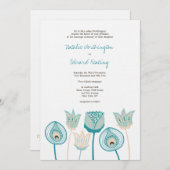 Invitation Fleurs funky mariages Turquoise Blue Ivory (Devant / Derrière)
