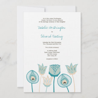 Invitation Fleurs funky mariages Turquoise Blue Ivory