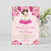 Invitation Fleurs Fuschia Roses Presentación De Tres Años (Debout devant)