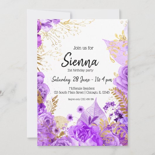 Invitation Fleurs glam chic modernes pour toutes les occasion (Devant)
