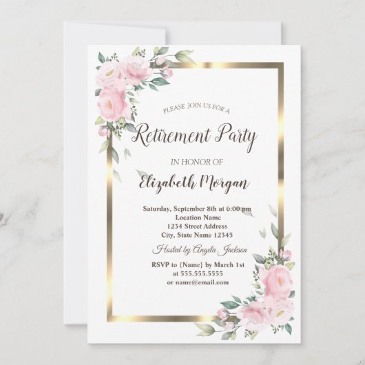 Invitation Fleurs Gold Frame Retraite (Devant)