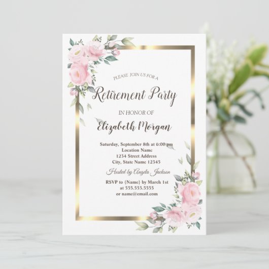 Invitation Fleurs Gold Frame Retraite (Debout devant)