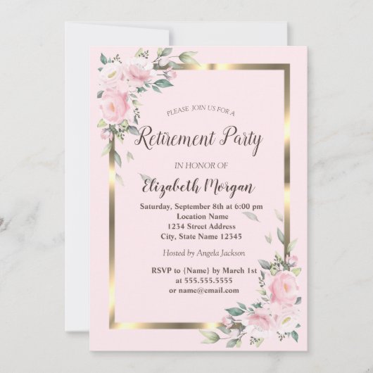 Invitation Fleurs Gold Frame Retraite rose (Devant)