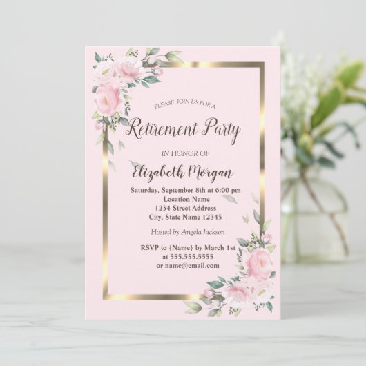 Invitation Fleurs Gold Frame Retraite rose (Debout devant)