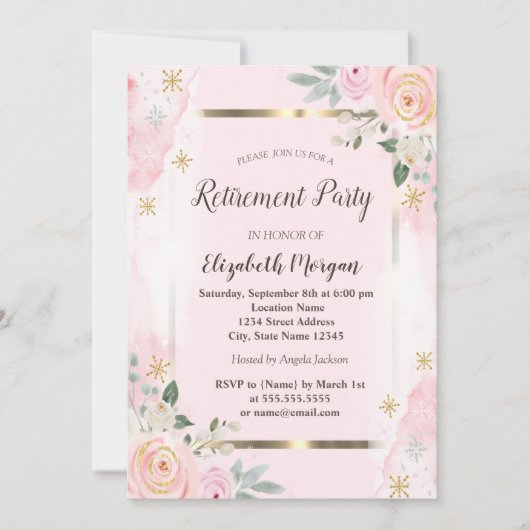 Invitation Fleurs Gold Frame Rose Roses Retraite (Devant)