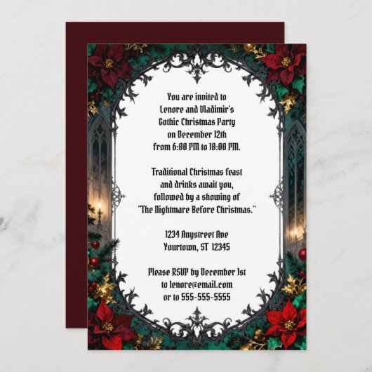 Invitation Fleurs gothiques et fête de Noël (Devant / Derrière)
