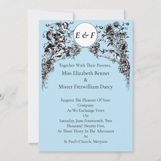 Invitation Fleurs gravées, oiseaux et hibou (Devant)