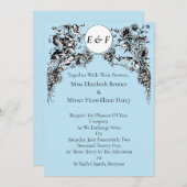 Invitation Fleurs gravées, oiseaux et hibou (Devant / Derrière)