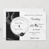 Invitation fleurs gris argenté et noires mariage botanique (Devant)