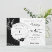 Invitation fleurs gris argenté et noires mariage botanique (Debout devant)