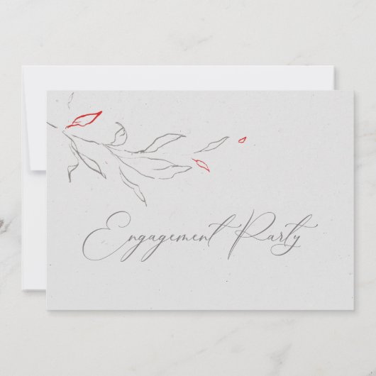 Invitation Fleurs gris et rouges simples et élégantes Partie  (Dos)