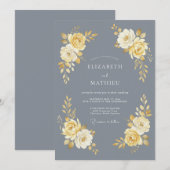 Invitation Fleurs grises mariage Golden Bloom (Devant / Derrière)