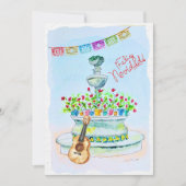 Invitation Fleurs Guitare Aquarelle Feliz Navidad Christmas (Devant)