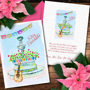 Invitation Fleurs Guitare Aquarelle Feliz Navidad Christmas