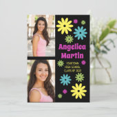 Invitation Fleurs hippies rétro colorées 2 Diplôme photo (Debout devant)