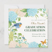 Invitation Fleurs Hydrangea Bird Butterfly graduation (Devant)