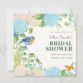 Invitation Fleurs Hydrangea Bird Butterfly nuptiale douche (Devant)