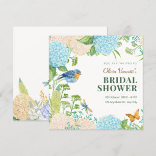 Invitation Fleurs Hydrangea Bird Butterfly nuptiale douche