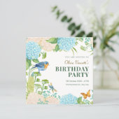 Invitation Fleurs Hydrangea Oiseau papillon anniversaire (Debout devant)