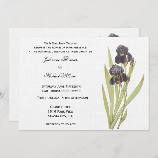 Invitation Fleurs Iris Violettes (Devant / Derrière)