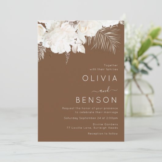Invitation Fleurs Ivory Boho automne mariage d'automne (Debout devant)