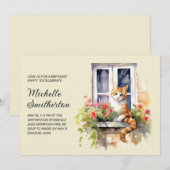 Invitation Fleurs Jaune Chat Fenêtre Anniversaire  (Devant / Derrière)