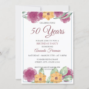 Invitation Fleurs Jaune et Violet Moderne