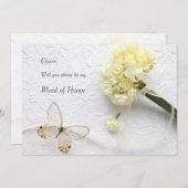 Invitation Fleurs jaune pâle avec demoiselle d'honneur papill (Devant / Derrière)