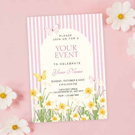 Invitation Fleurs jaune rose 