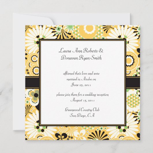 Invitation Fleurs Jaune Vert Marron Rétro Mariage Après (Devant)