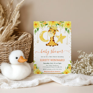 Invitation Fleurs jaunes à l'aquarelle Baby Shower Girafe