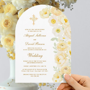 Invitation Fleurs Jaunes Arche Mariage Religieux