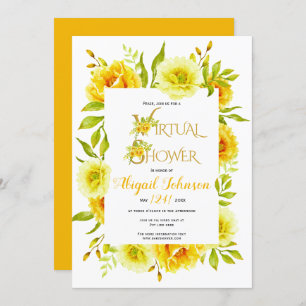 Invitation Fleurs jaunes, bébé virtuel ou douche nuptiale