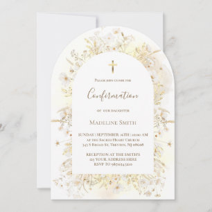 Invitation fleurs jaunes blanches aquarelle Confirmation