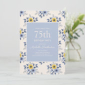 Invitation Fleurs jaunes bleu foncé Blanc 75e anniversaire (Debout devant)