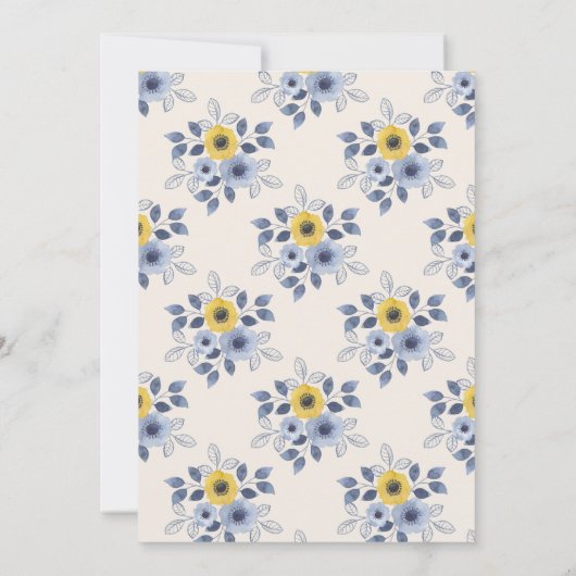 Invitation Fleurs jaunes bleu foncé Blanc 75e anniversaire (Dos)