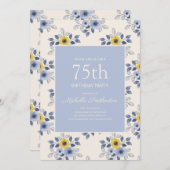 Invitation Fleurs jaunes bleu foncé Blanc 75e anniversaire (Devant / Derrière)