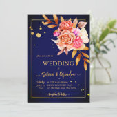 Invitation Fleurs jaunes bleues royales mariage de automne (Debout devant)